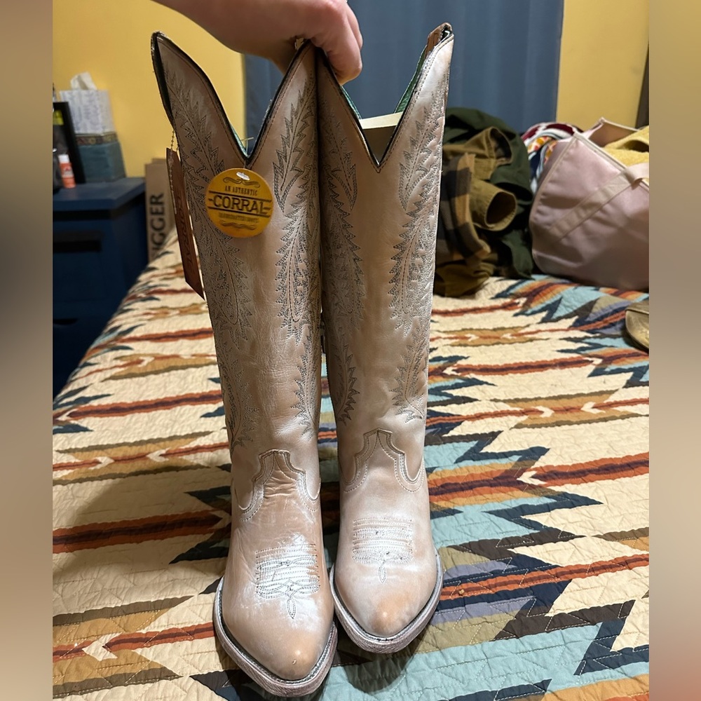 Corral Tall Pink Heeled Boots Classic Western Style